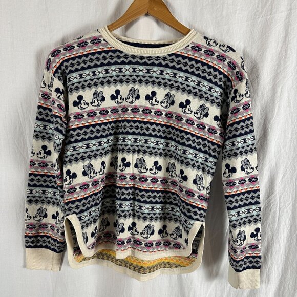 Disney Mickey & Minnie Mouse Fair Isle Sweater Gap Kids XXL 14-16 Cream & Navy C - Picture 1 of 9